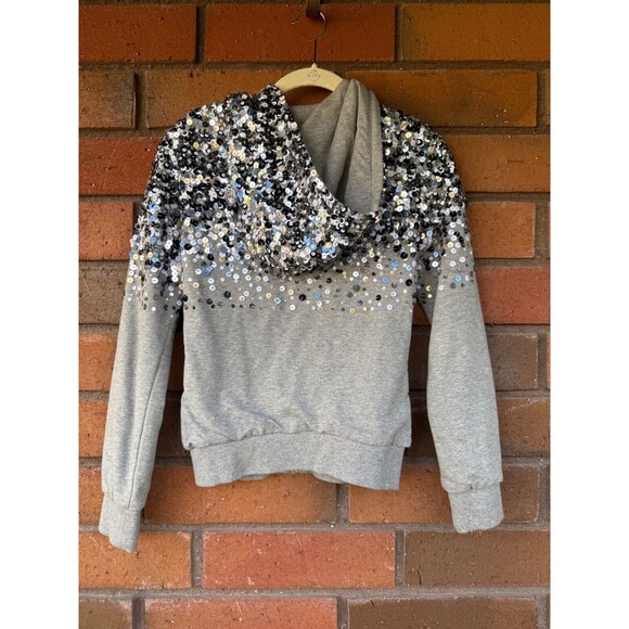Love Moschino Sequined Jacket Full Zip with Hood | Gray | Womens Size 2 - Picture 2 of 16